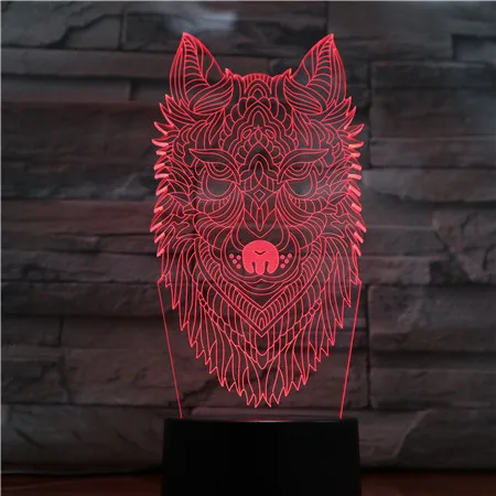 Мультфильм 7 цветов Wolf Face 3D лампы удивительный визуализации Оптические иллюзии Home Decor Дети best подарок Прямая поставка