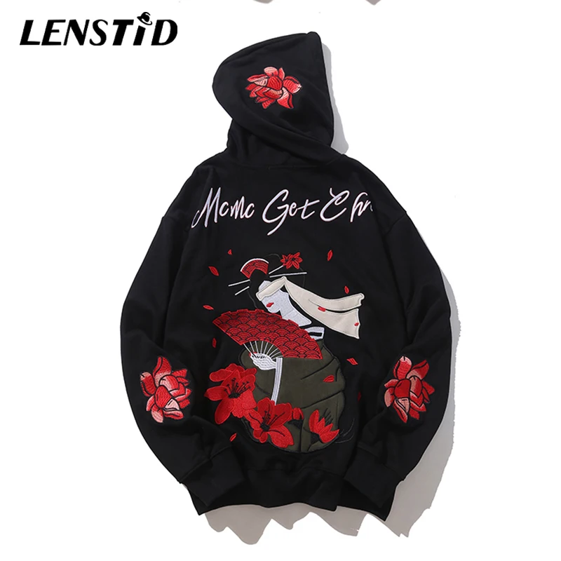 LENSTID 2019 Harajuku городская уличная Толстовка с вышивкой для мужчин в японском стиле
