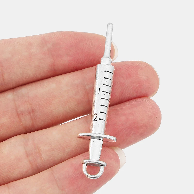 

5PCS Large Tone Syringe Injector Charms Pendants for Necklace Making Jewelry Findings 62x15mm