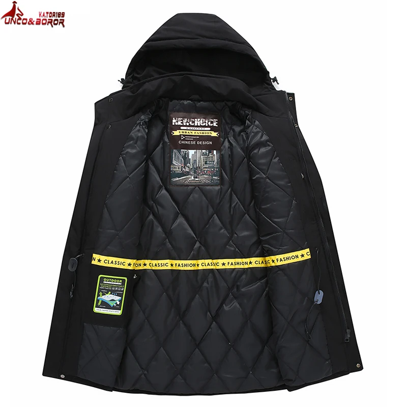 Зимняя мужская куртка 7XL8XL с хлопковой подкладкой, теплое мягкое Мужское пальто, повседневная Водонепроницаемая ветровка средней длины с капюшоном, мужская куртка
