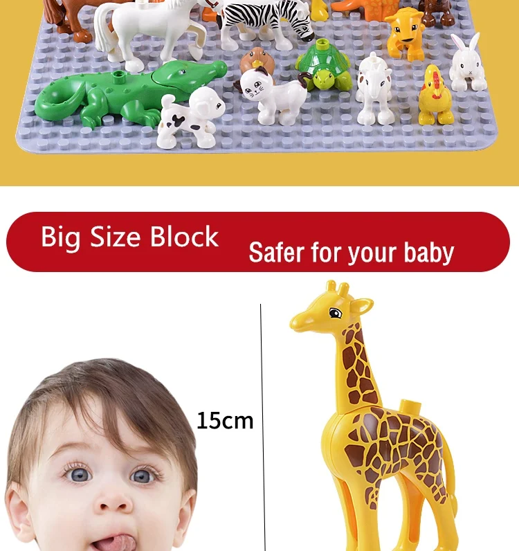 Duplos фигурки животных, большие наборы строительных блоков, слон, обезьяна, лошадь, детские мини Развивающие игрушки для детей, подарок