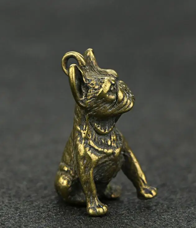 

Collectable Chinese Pure Brass Carved Animal Dog Exquisite Small Pendant Statues