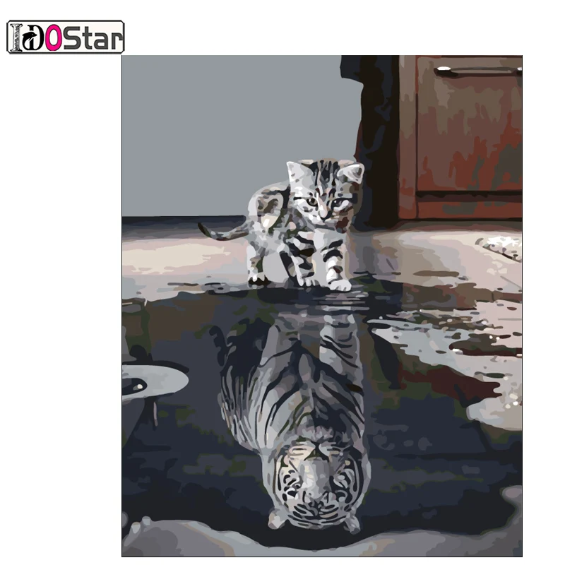 Картина по номерам животные кошка отражение Тигр картинки Раскраска ручная