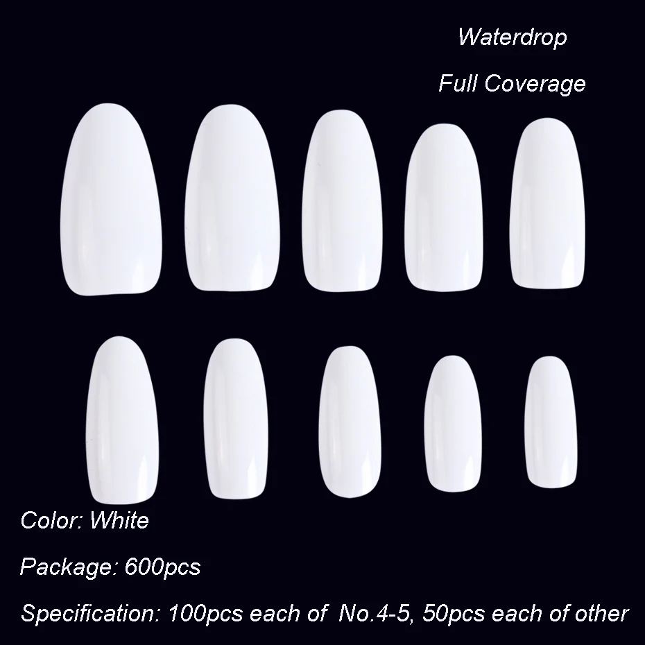 Waterdrop White 500 шт акриловые накладные ногти, чистые натуральные белые французские Кончики ногтей, форма для наращивания ногтей, сделай сам, маникюр, накладные ногти, художественные кончики SA871 - Цвет: Waterdrop White