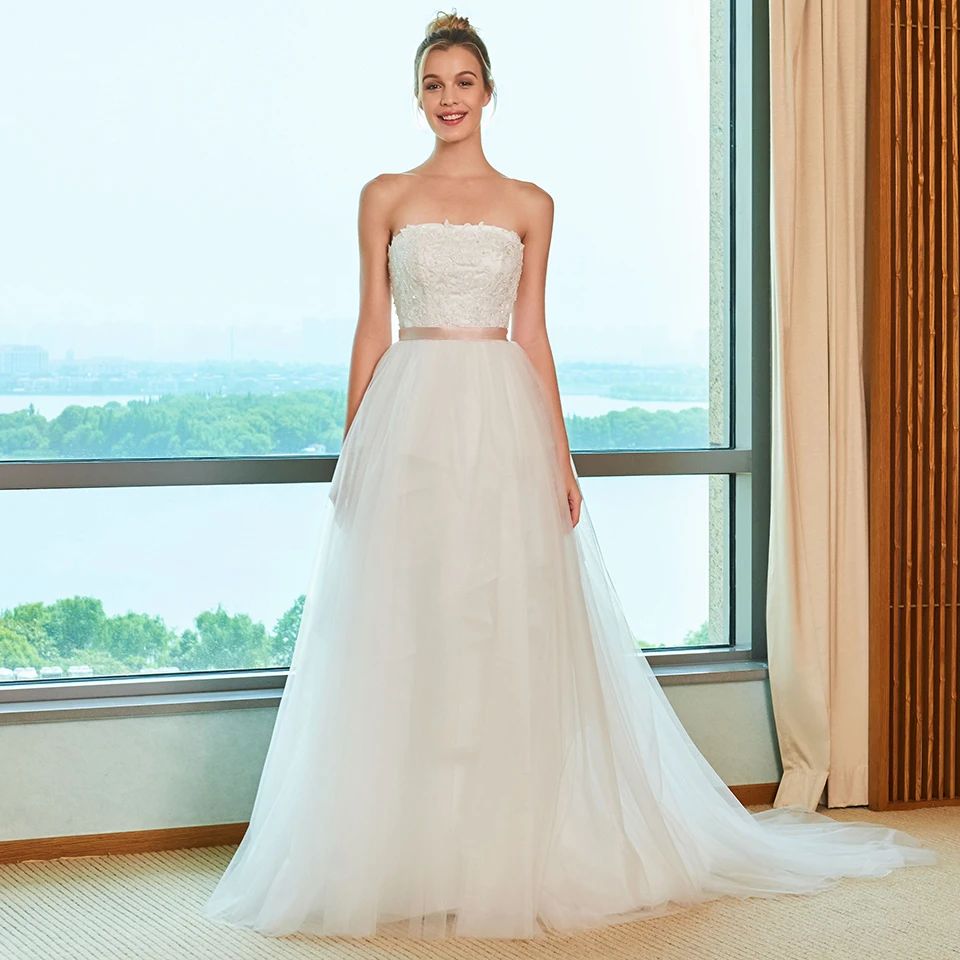 Dressv элегантное бальное платье свадебное без бретелек с коротким шлейфом