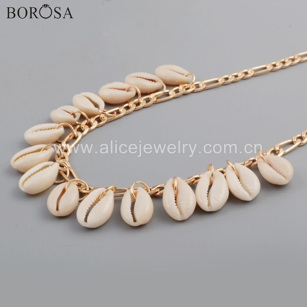 

BOROSA 10/20PCS Wholesale Gold Color Fifteen Natural Cowrie Shell Beads 14.5inch Chains Choker Pendant Necklace Jewelry WX1080
