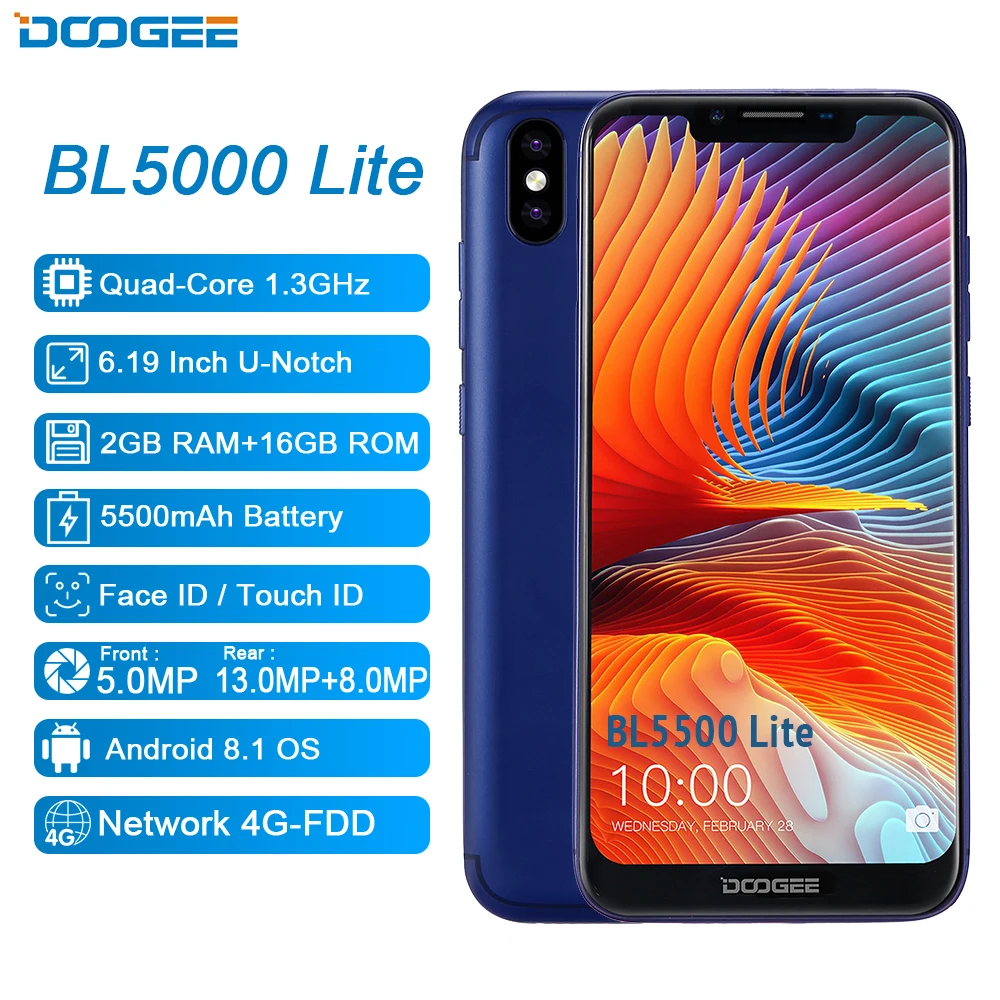 Новый u-образный DOOGEE BL5500 Lite смартфон 6 19 дюймов MTK6739 четырехъядерный 2 Гб ОЗУ 16 ПЗУ