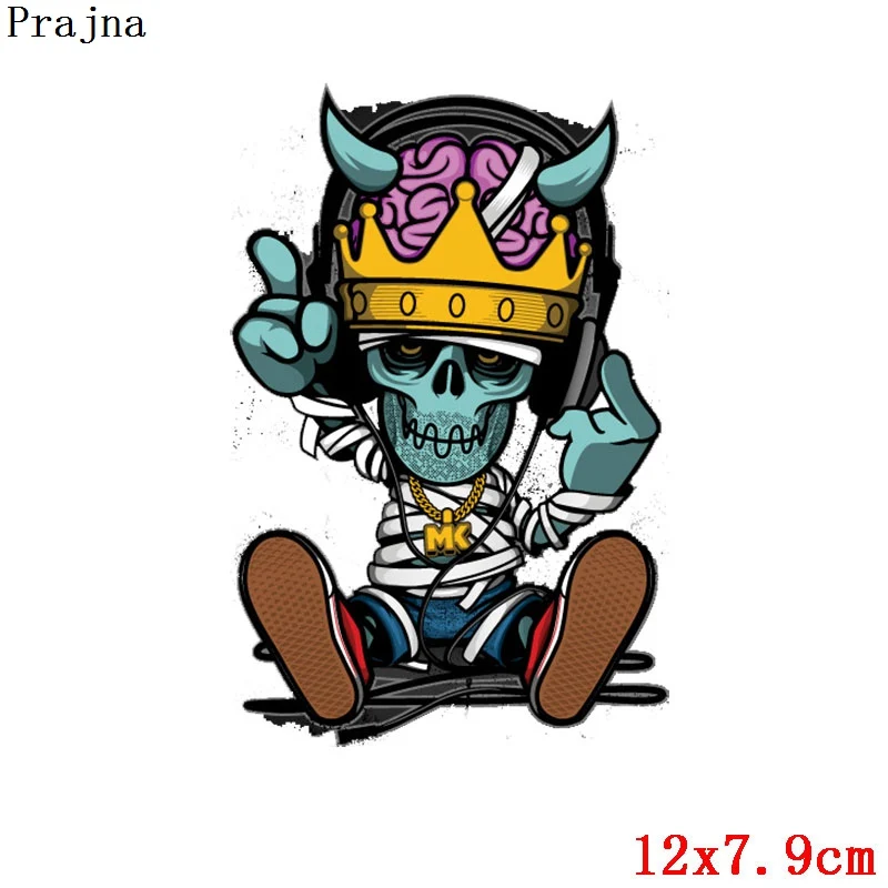 Прозрачный Prajna Grim Reaper череп теплопередача патч для одежды фильм ужасов куртка мотоцикл рок стиль наклейка для футболки мужские - Цвет: Прозрачный
