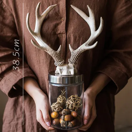 Antler storage tank Рога из каучука, декоративные украшения, подсвечники и банки с крышкой, цветы, настольные украшения, Sen ретро - Цвет: Antler storage tank