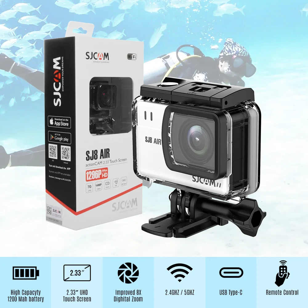 SJCAM SJ8 AIR 12MP Action Camera Sports Cam Camera 2.3 Inch Touch Screen 160 Degree Wide Angle Lens Diving HD Camcorder Version