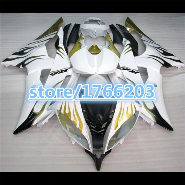 

aftermarket fairings for YZF R6 08 09 10 11 YZFR6 2008 2009 YZF-R6 08 09 2010 2011 fairing kit gold flame white