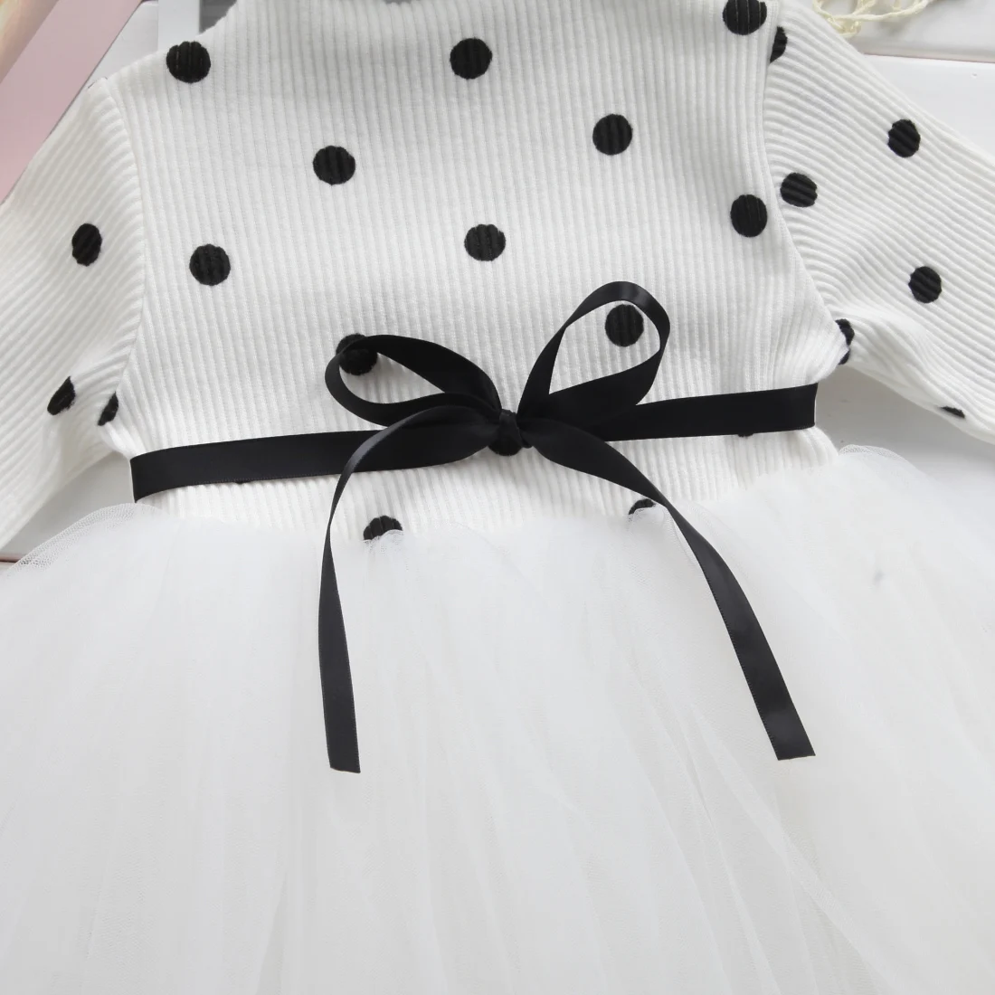 

Autumn Sweet Fashion Newborn Kids Baby Girls Long Sleeve Knit Dot Dress Casual Mesh Tutu Tulle Dress
