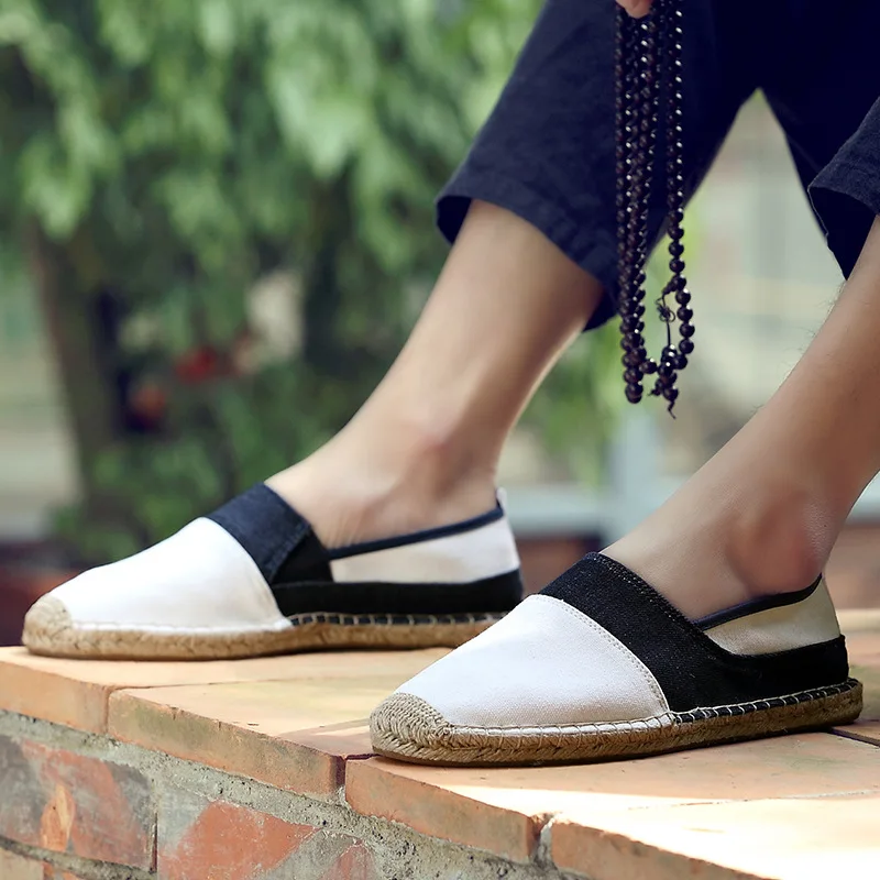 Эспадрильи OUDINIAO мужские из пеньки парусиновая обувь дышащие лоферы без застежки