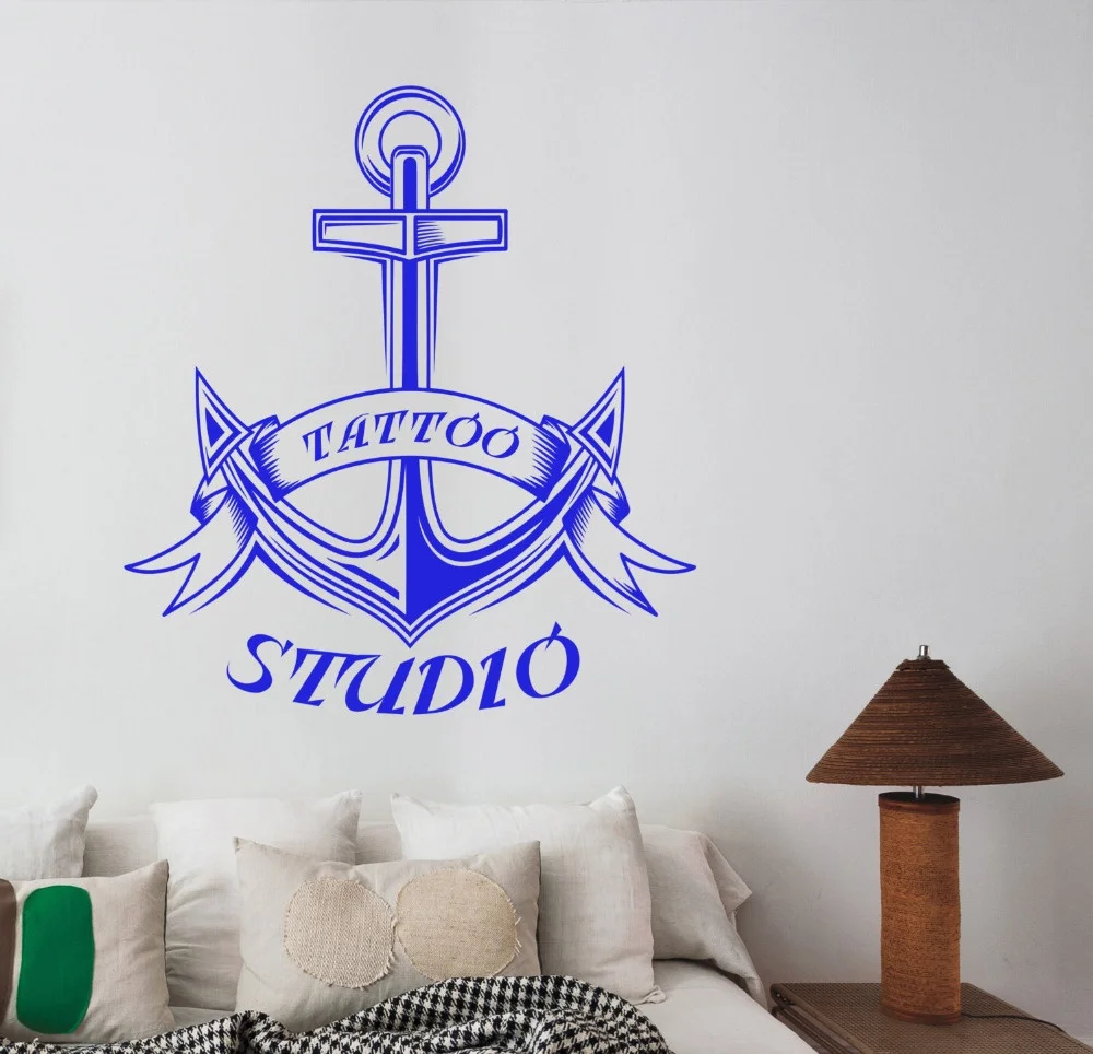 Виниловые наклейки на стену с рисунком якоря для тату студии|designer wall stickers|vinyl