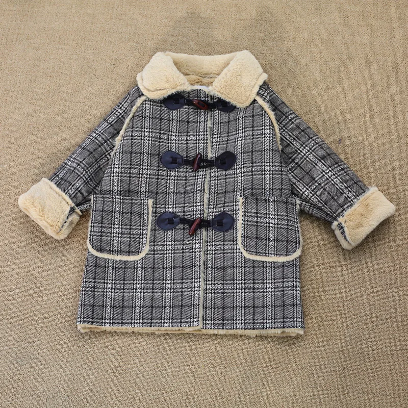 Plaid Пальто для маленьких девочек; Верхняя одежда для детей; зимние пальто с отложным воротником; зимняя куртка; Модное детское бархатное теплое пальто; Одежда для девочек - Цвет: Plaid