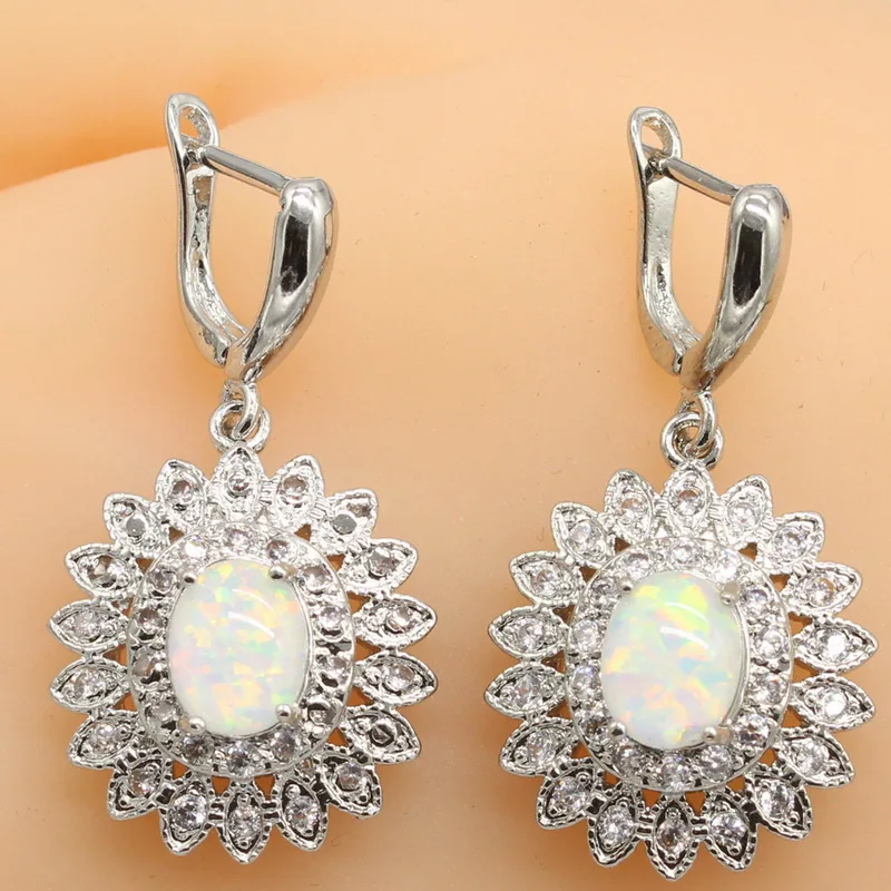 925 серебряные ювелирные наборы для женщин цветок белый синий опал свадебные