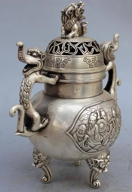 decoration bronze factory outlets Tibet Silver 15&quotMarked Chinese 8 god Eight immortal Dragon Lion Beast Incense Burner | Дом и сад