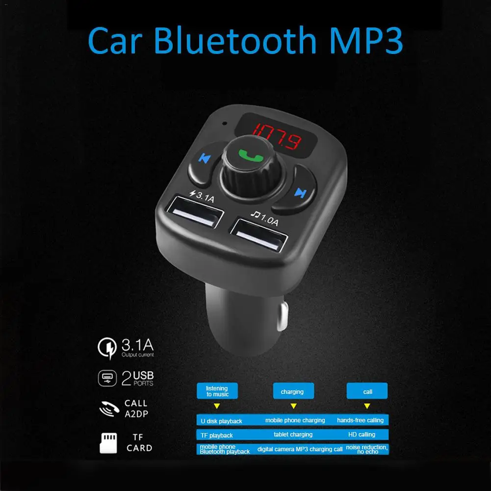 Автомобильный MP3 аудио плеер fm передатчик Bluetooth 5 0 Hands free Call Dual USB 3.1A зарядка ток