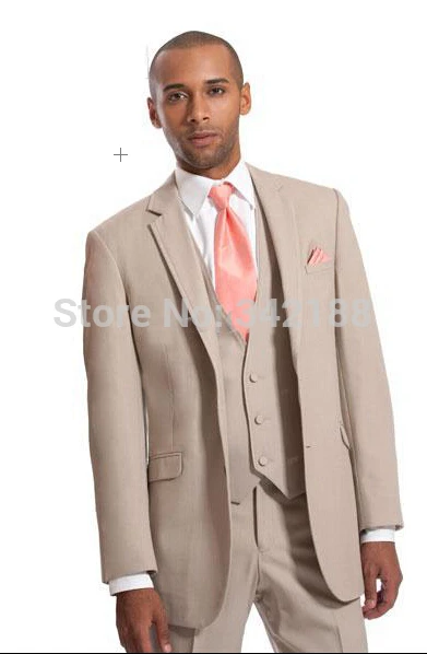 

New Style - New Beige Groom Tuxedos Notch Collar Groomsman/Men Wedding Suits(Jacket+Pants+Tie+Waistcoat)M77