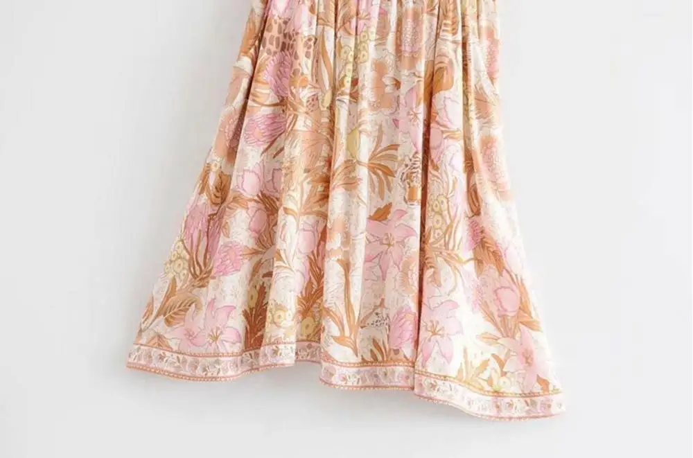 2019 новый богемный О шеи оранжевый розовый Платье с цветочным принтом в