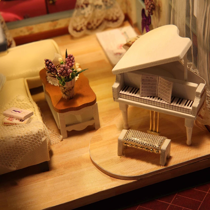Модель Кукольный домик миниатюрный кукольный с мебелью LED 3D деревянный дом