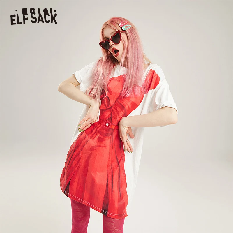 ELF SACK/хлопковое повседневное женское платье с принтом модное уличная одежда
