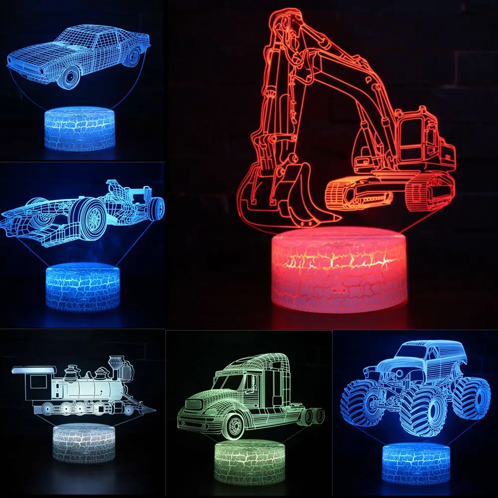 

Excavator Digger Colorful Hologram Custom LED 3D Visual Night Light Creative Table USB Light Novelty Illusion Lamp Kids Gift