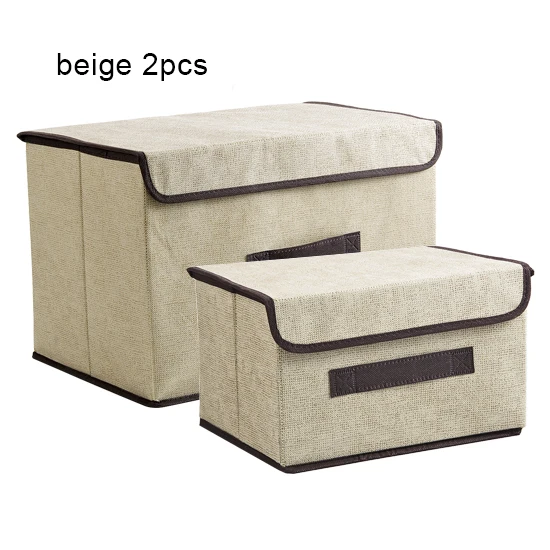 beige-2pcs Коробка для хранения одежды с крышкой одежда носки игрушки закуски разное Oraganier Косметика Домашняя одежда коробка для хранения ящики/Органайзер - Цвет: beige-2pcs