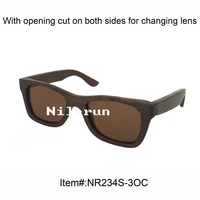 popular small brown bamboo sunglasses with opening cut for changing lenses
