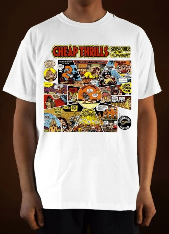 Дешевая футболка с изображением Дженис Джоплин thrills (белый черный) S-5XL | Мужская