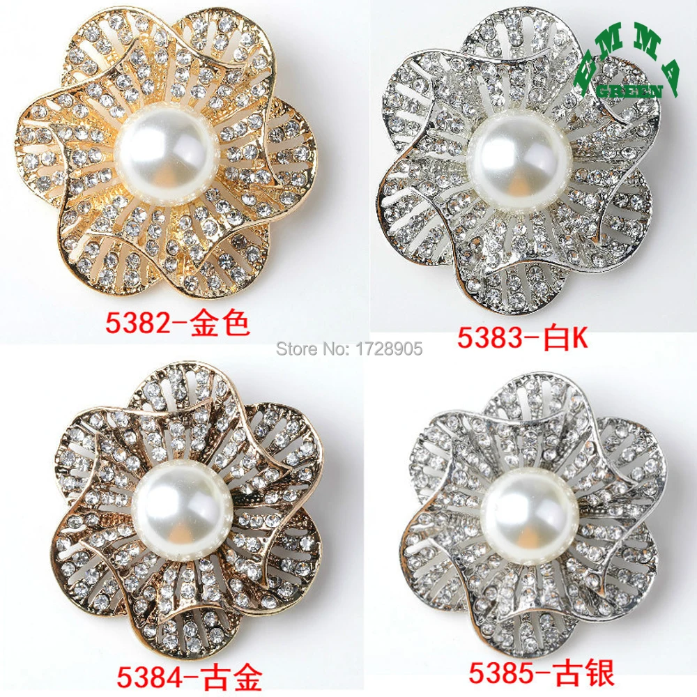 Camellia Flower Buttons fashion style sew on crystal rhinestones flatback Gold Color handsewing Accessories 5 pcs 40 mm