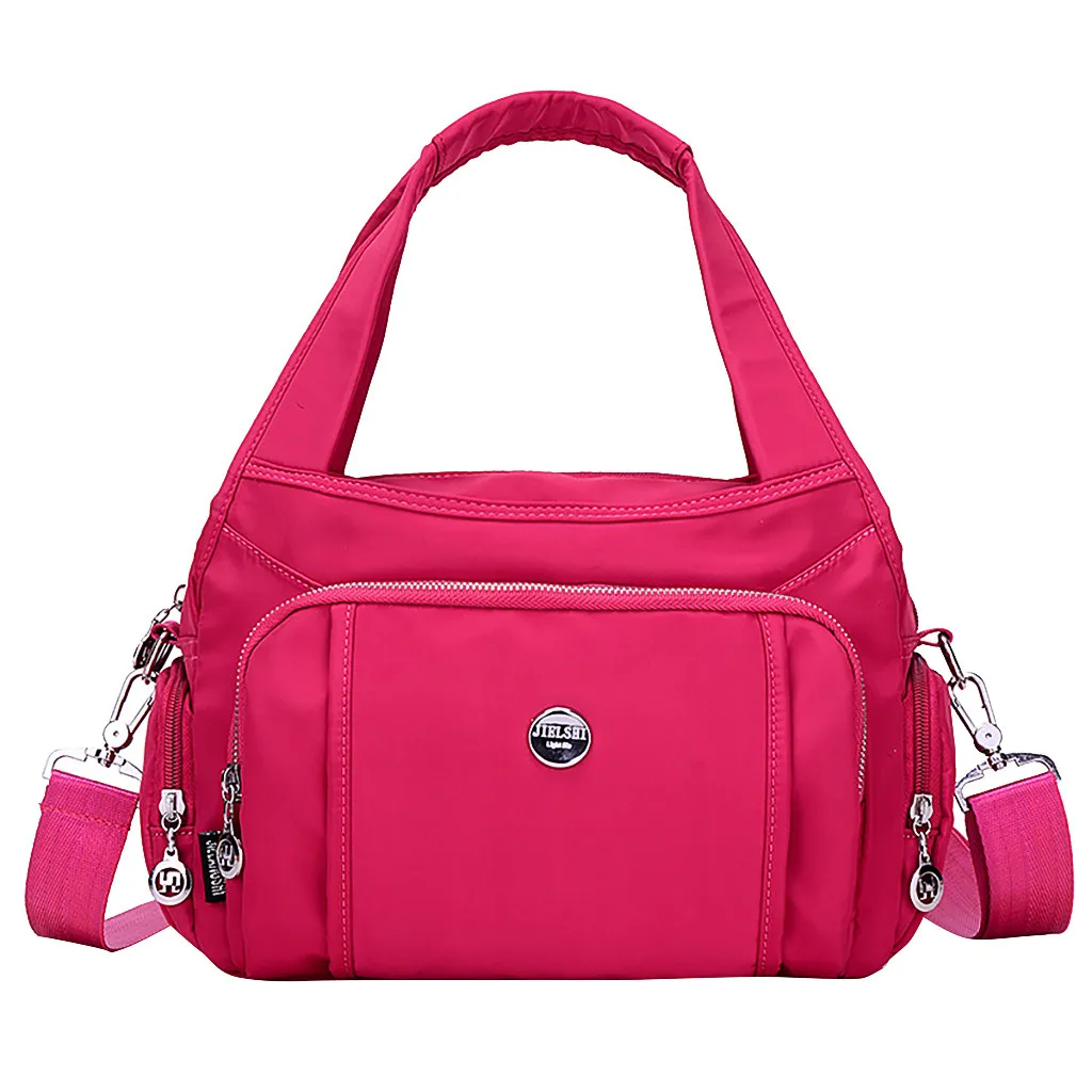 Women nylon shoulder bag handbag solid zipper waterproof Fashion Simple wild crossbody bag Messenger Bags sac main femme bolsos - Color: Pink