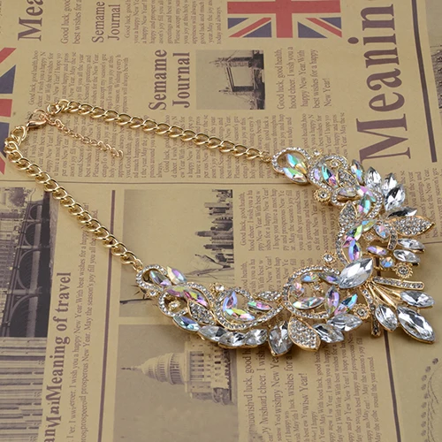 New and fashion Colorful Rhinestone Flower Pendent Chain Choker Statement Collar Bib Necklace |