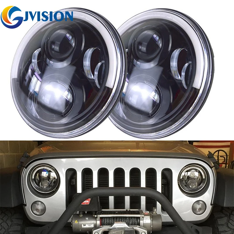 

7inch Round 60W Hi/Lo Beam LED Driving Light Headlights with DRL & Turn Signal & Halo Ring Angle Eyes for Jeep Wrangler JK TJ