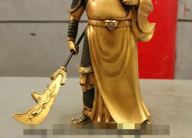 25cm Folk Chinese Pure Bronze 24K Gold Warrior GuanGong Guan Yu God Statue Hold Sword | Дом и сад