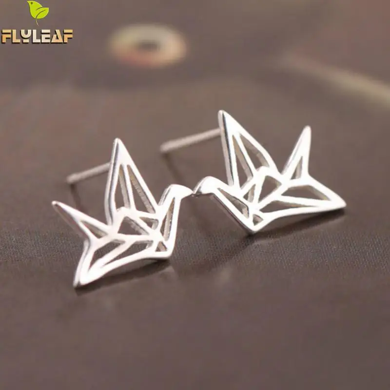 

925 Sterling Silver Earrings Simple Paper Crane Stud Earings for women Girl fashion jewelry Pendientes Plata brincos pequenos