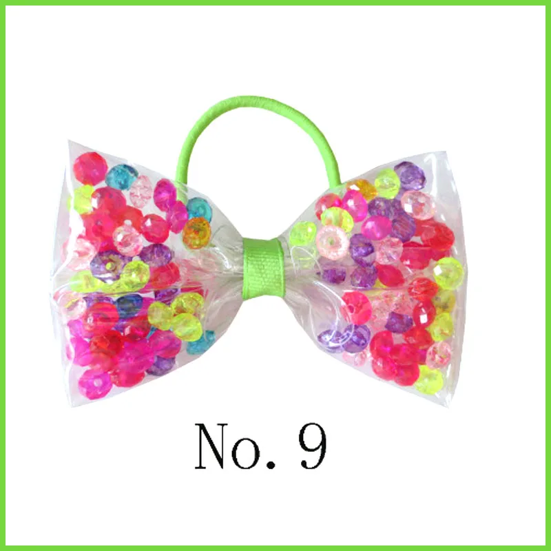 

10 BLESSING Girl 4.5" Crystal Hair Bow Transparent PVC Accessories Swim Elastics