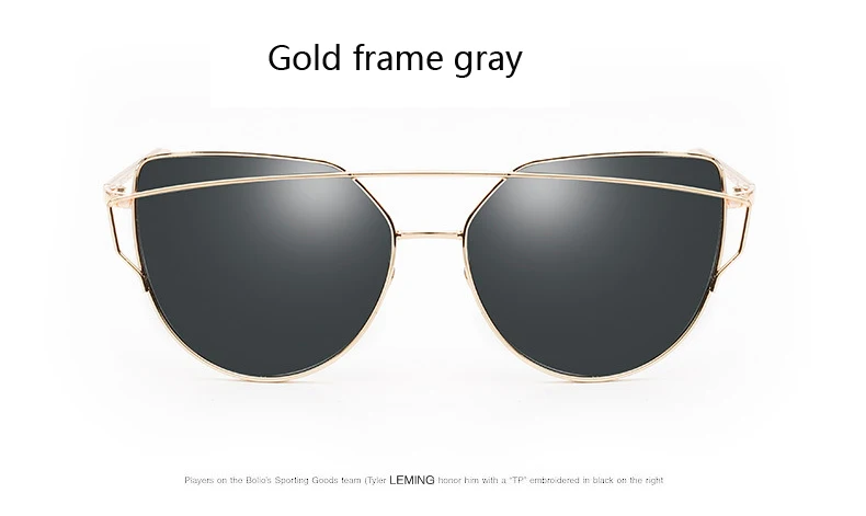 Gold frame gray Новые модные солнцезащитные очки «кошачий глаз» Для женщин Брендовая Дизайнерская обувь Twin-зеркало, солнцезащитные очки, розовое золото металлические UV400 Lentes de sol Hombre - Цвет линз: Gold frame gray
