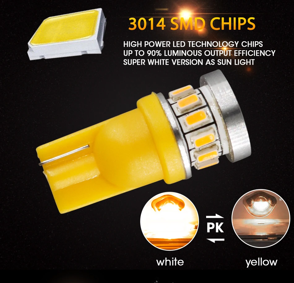Hlxg 2 шт. SMD 3014 T10 светодиодный W5W Клин 194 168 2825 автомобильные аксессуары габаритные огни лампы боковой индикатор маркер белый 12 В Авто