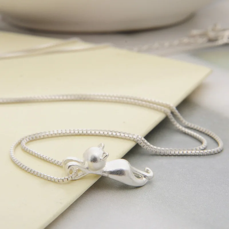 Модное милое женское серебряное ожерелье с животным покрытием маленькое котом
