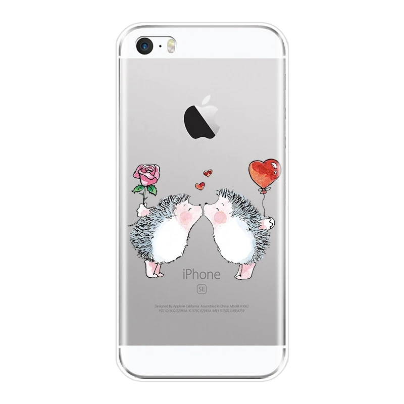 Чехол-накладка для Apple iPhone 4 4S 5 5C 5S SE силикон с рисунком ежика сердца милых цветов |