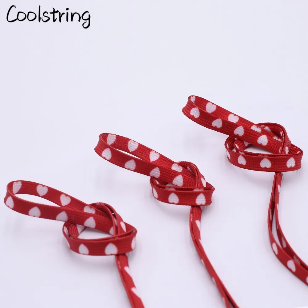Coolstring цифровой печати сублимированные Шнурки плоские печатные Красные Белые сердце ботинок шнурки передачи тепла латше для плоские кроссовки