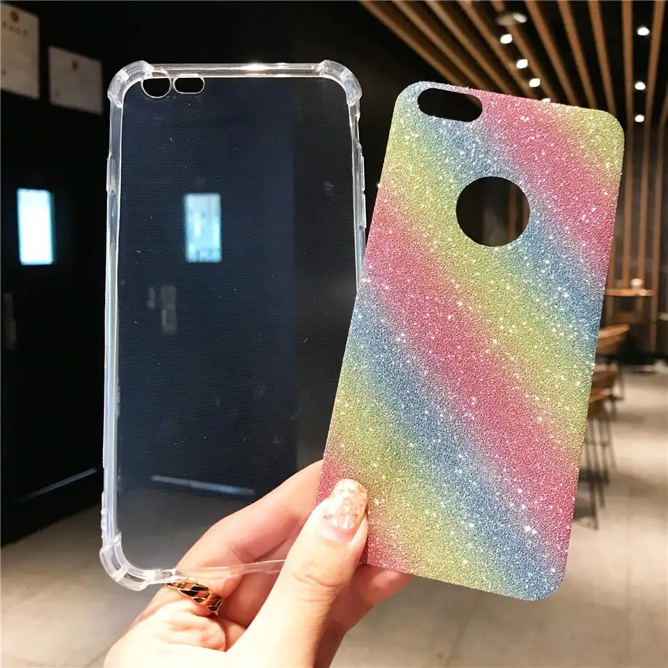 Противоударный Блестящий 2 в 1 Радужный чехол для iPhone 6 SE 7 8 Plus X XR XS MAX TPU Samsung J3 J5 J7 Pro