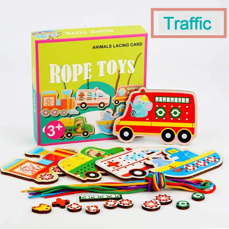Traffic Деревянная детская игрушка DIY головоломка на шнуровке карты деревянные, с животными из мультиков веревка игра ручной работы для детей обучающая игрушка Monterssori для детей - Цвет: Traffic