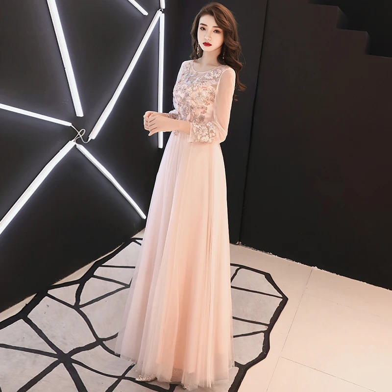 Женское длинное платье Ципао роскошное розовое банкетное с вышивкой для