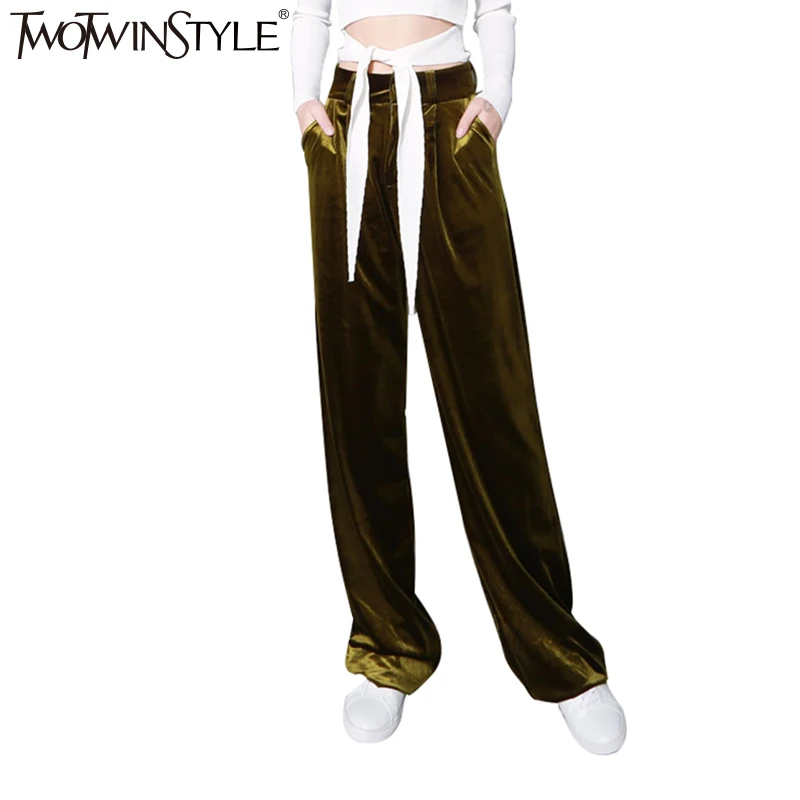 [TWOTWINSTYLE] 2016 модные бархатные широкие брюки с высокой талией женские осенние