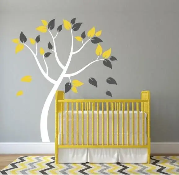 Tree Wall Decal For Nursery Two Colors Of Leaves Living Room Tv Sofa Background Decor Removable Colorful Stickers Mural ZA845 | Дом и сад