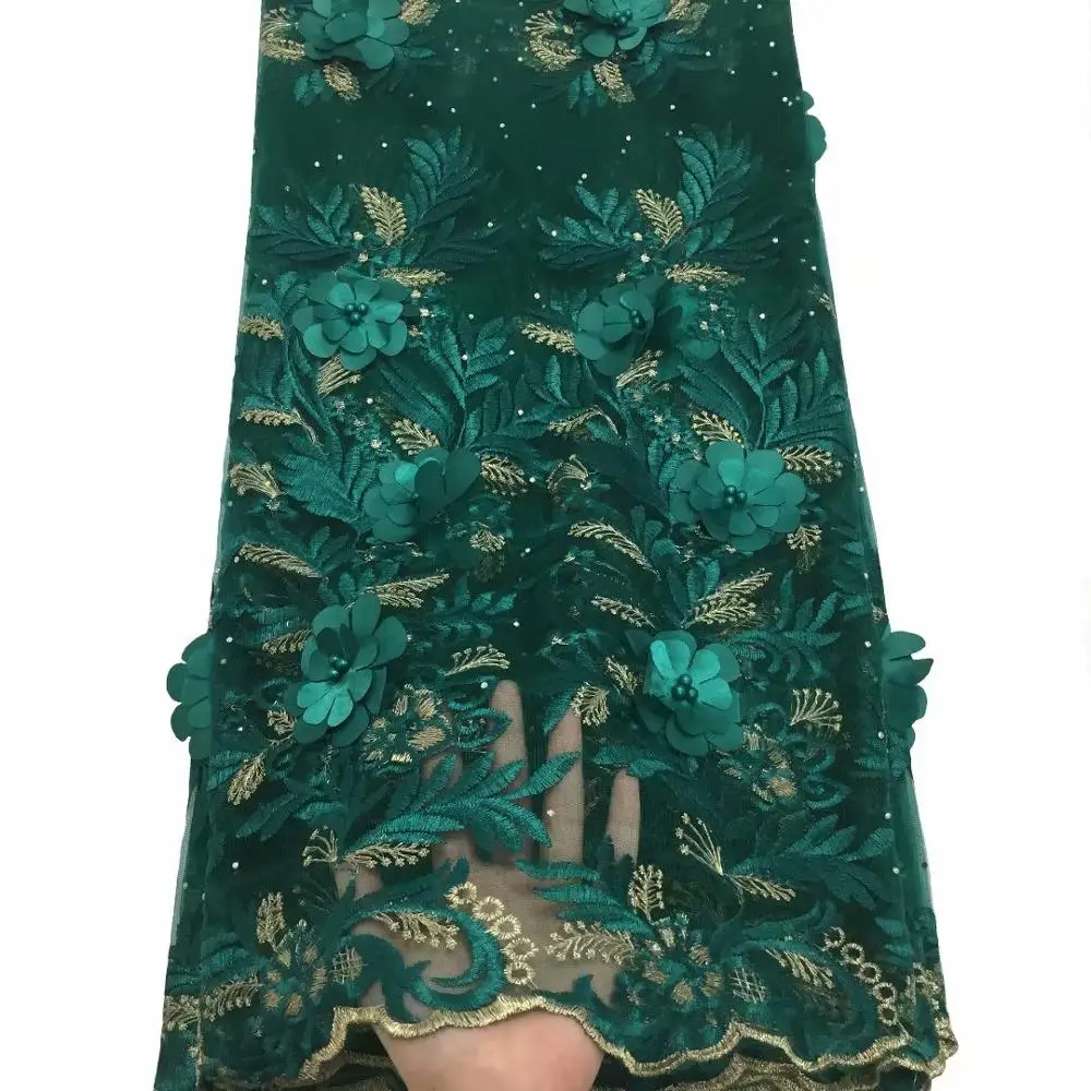 Элегантная желтая французская кружевная ткань высокого качества 3D цветы