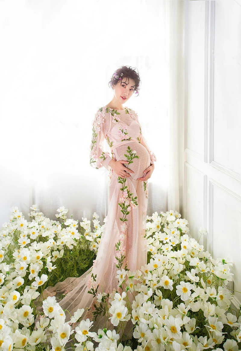 NEW Pregnant Maternity Women Photography Fashion Props Flower Dress Romatic Fancy Baby Shower Free shipping