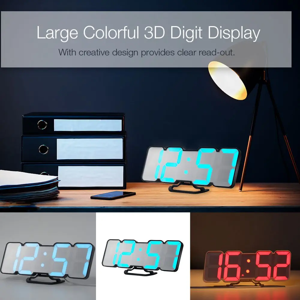 Loskii Многофункциональный 3D светодиодный цифровой будильник голосовой и интеллектуальный ИК-пульт дистанционного управления настольные настенные часы 15 цветов ночной Светильник